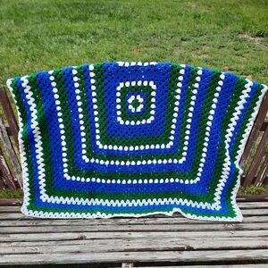 Handmade Blue and Green Crochet Blanket
